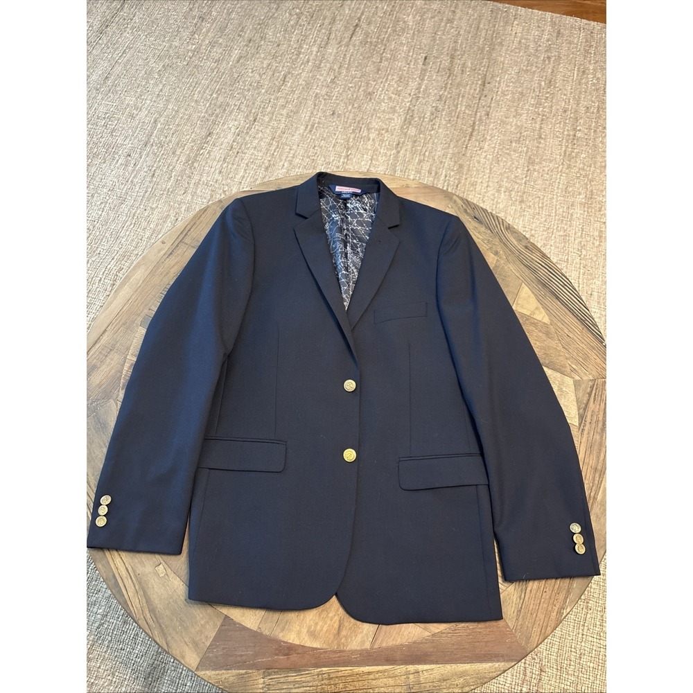 Vineyard Vines Boys Size 18 Wool Blend Navy Blue Blazer Jacket Gold Buttons